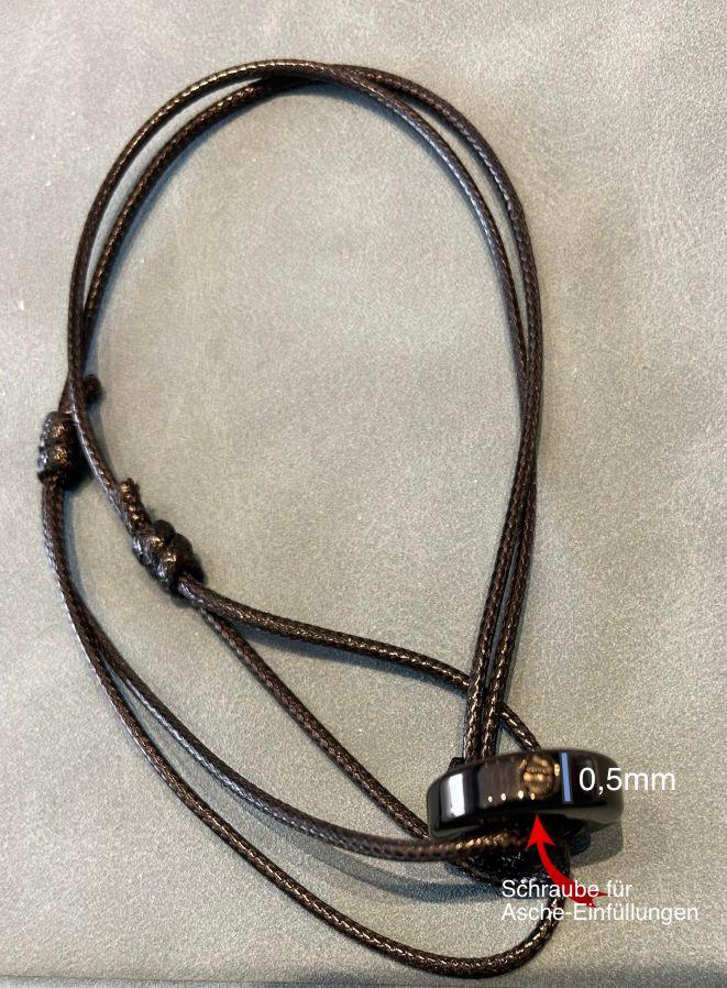 Ascheschmuck Lederband schwarz rund Edelstahl