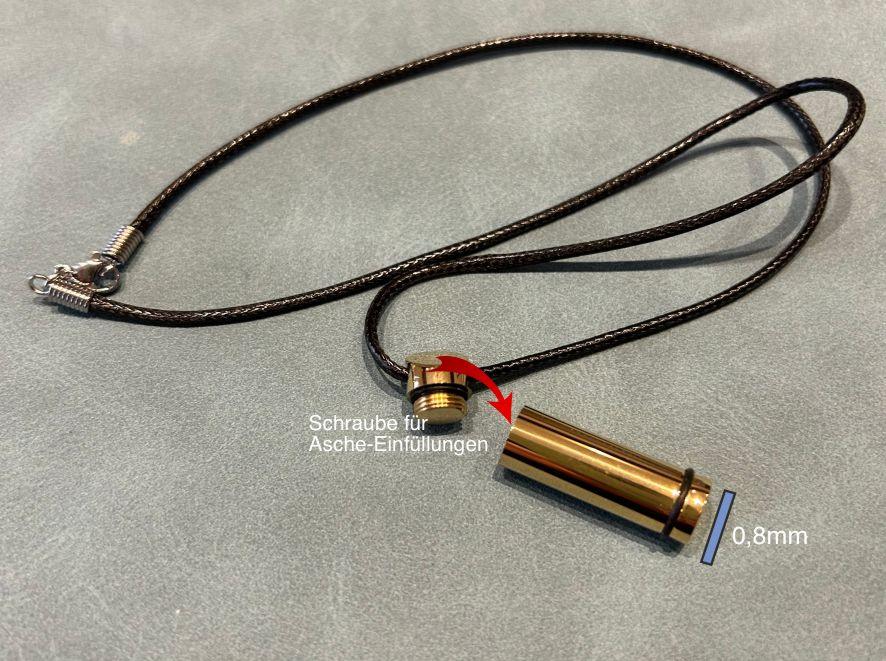 Ascheschmuck Zylinder goldfarben glänzend, Gravur möglich