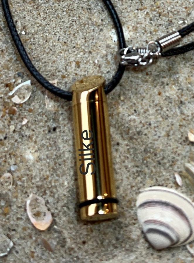 Ascheschmuck Zylinder goldfarben glänzend, Gravur möglich