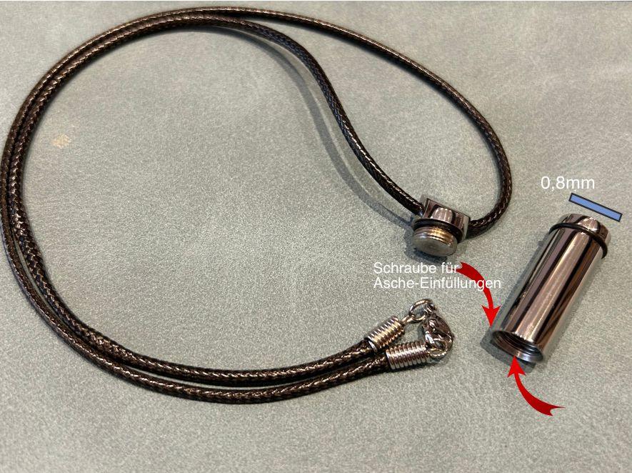 Ascheschmuck Zylinder silberfarben glänzend, Gravur möglich