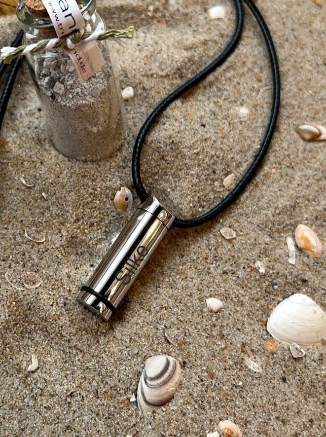 Ascheschmuck Zylinder silberfarben glänzend, Gravur möglich