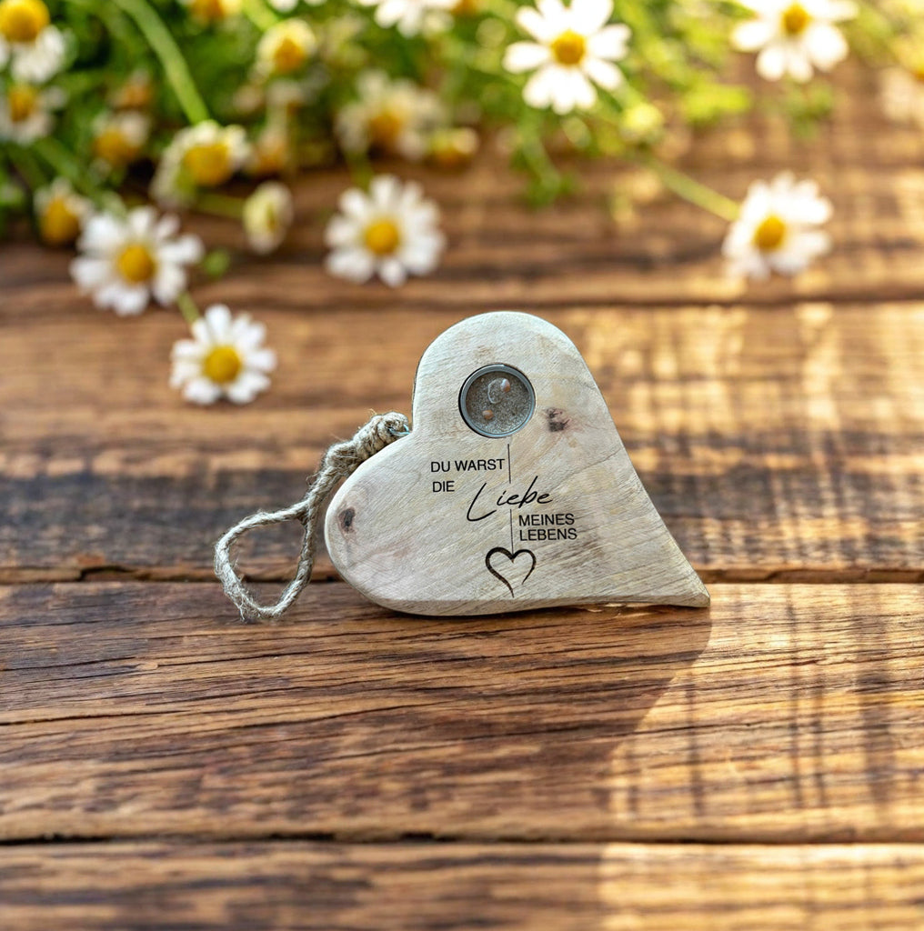 Erinnerungsherz Holz Natur geschliffen mit MemoryMedaillion und Gravur