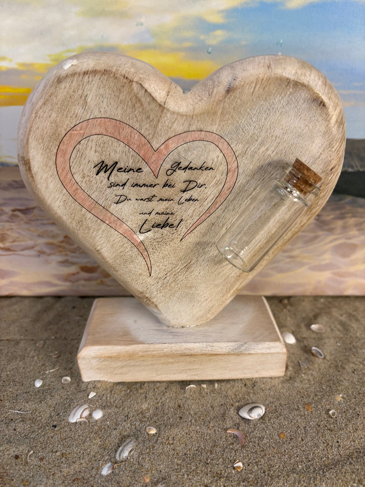 Erinnerungsherz mit Standfuß aus Holz mit Gravur