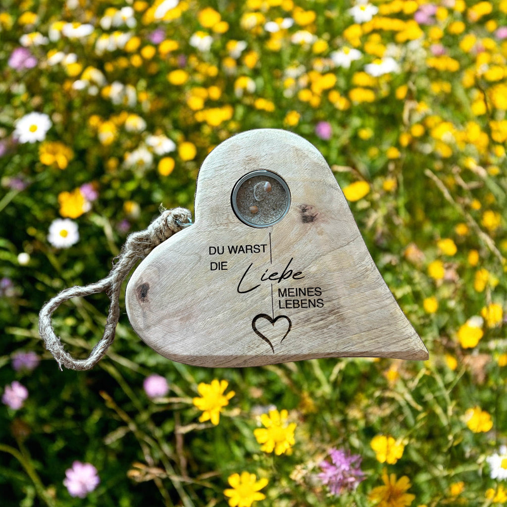 Erinnerungsherz Holz Natur geschliffen mit MemoryMedaillion und Gravur