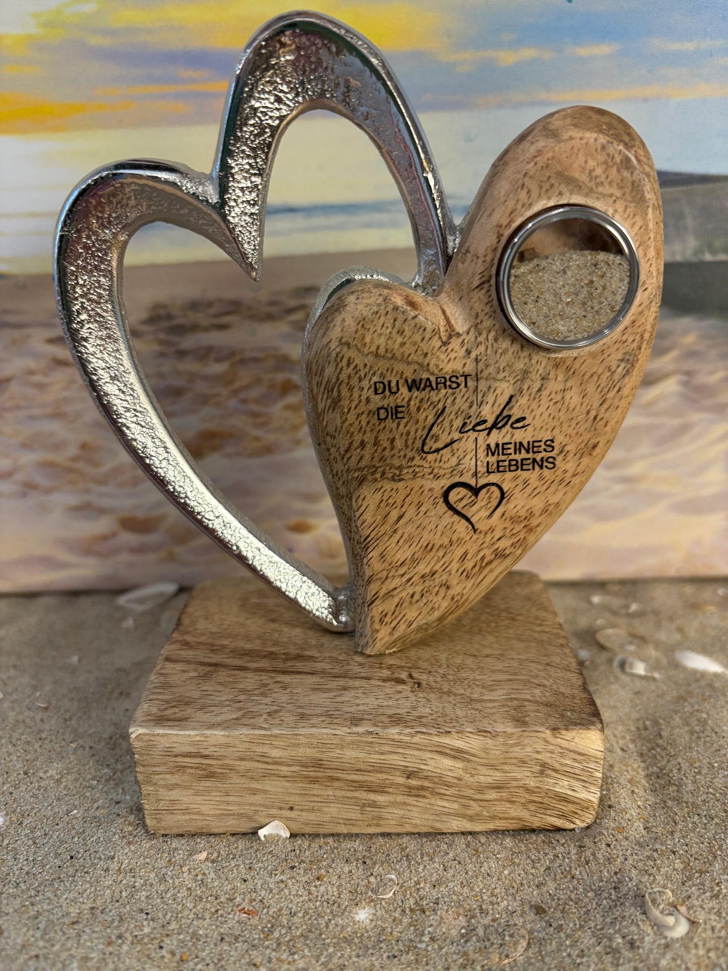 Erinnerungs Herzdeko in Metall und Holz auf Holzbasis