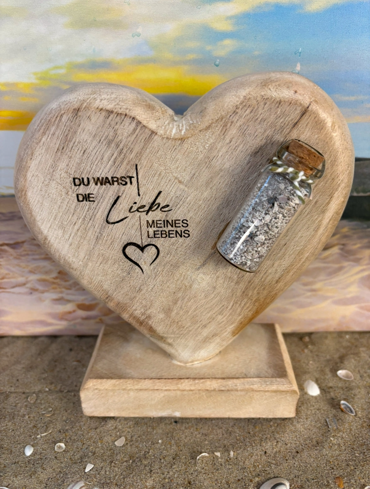 Erinnerungsherz mit Standfuß aus Holz mit Gravur